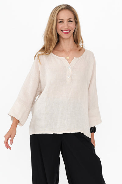 Tayte Natural Linen Button Top