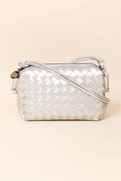 Tellaro Silver Woven Crossbody Bag