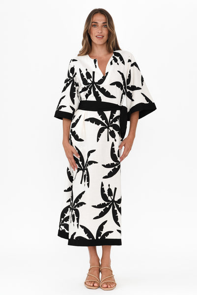 Alice Jersey Cotton Kaftan in Black with Hand-Painted Lotus Leaves main image 0