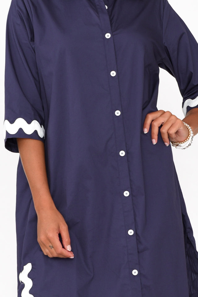 Teton Navy Trim Cotton Shirt Dress image 3
