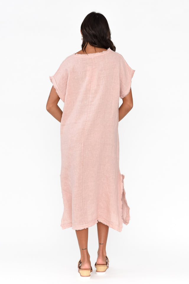 Thalina Blush Linen Frayed Dress