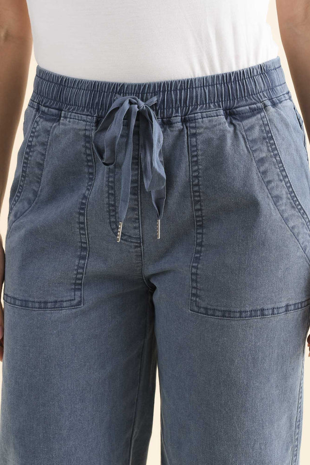 Theodore Blue Denim Drawstring Pants,Detail,Brunette model,alt text|model:MJ image 5