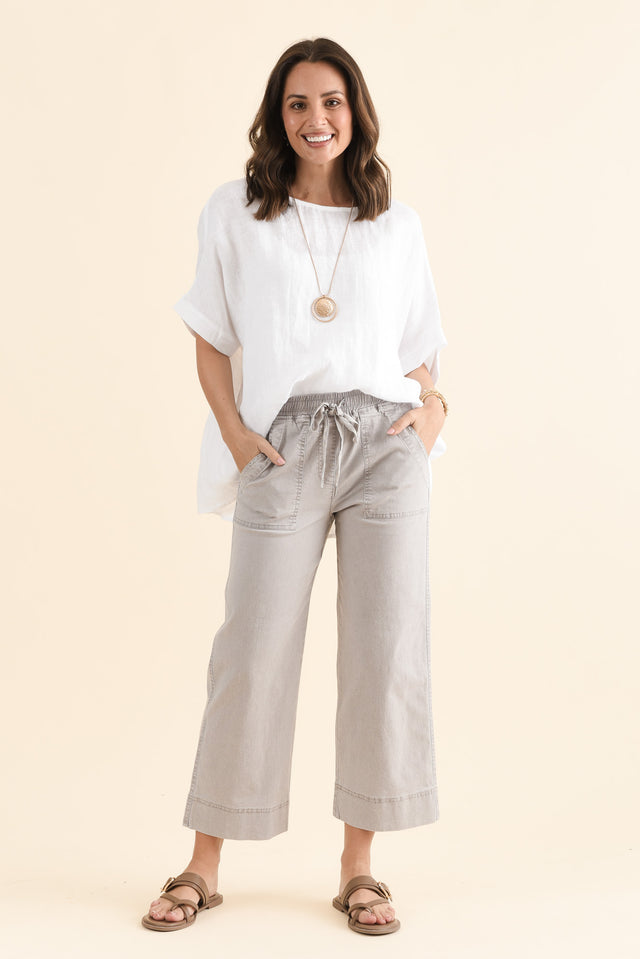 Theodore Washed Natural Drawstring Pants,Full Body,Brunette model,alt text|model:MJ image 2