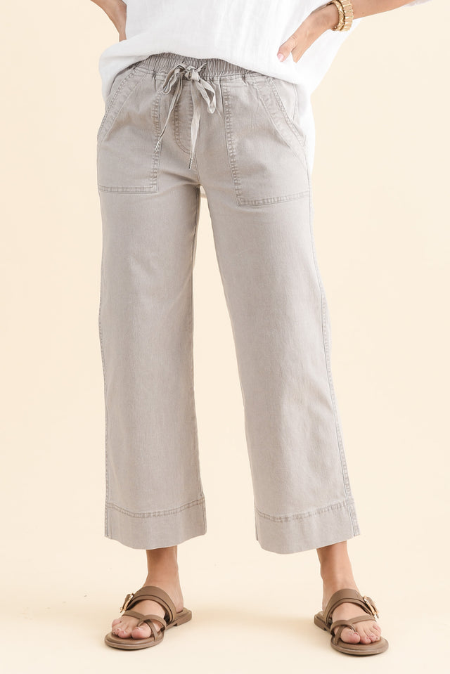 Theodore Washed Natural Drawstring Pants,Front,Brunette model,alt text|model:MJ image 1