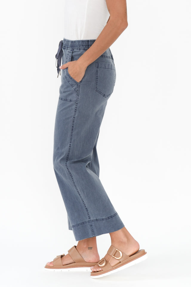 Theodore Blue Denim Drawstring Pants,Brunette model,alt text|model:Brontie image 4