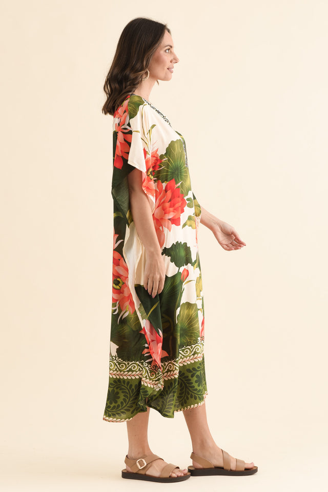 Thomas Green Flower Kaftan,Side,Brunette model,alt text|model:MJ image 3
