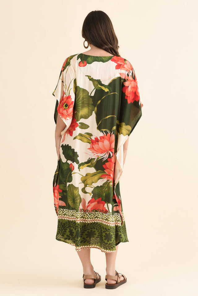 Thomas Green Flower Kaftan,Back,Brunette model,alt text|model:MJ image 4