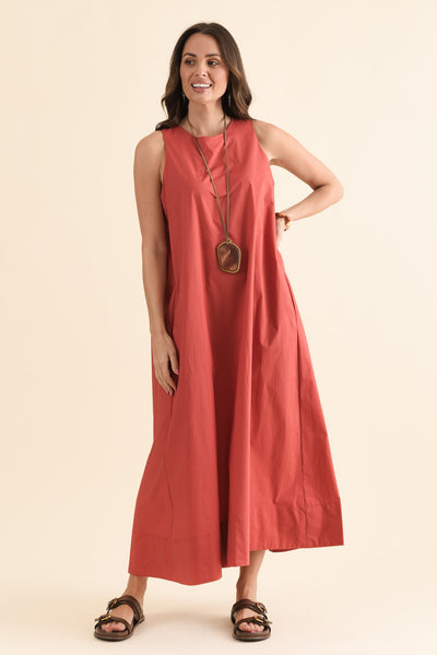 Tia Coral Cotton Pocket Dress