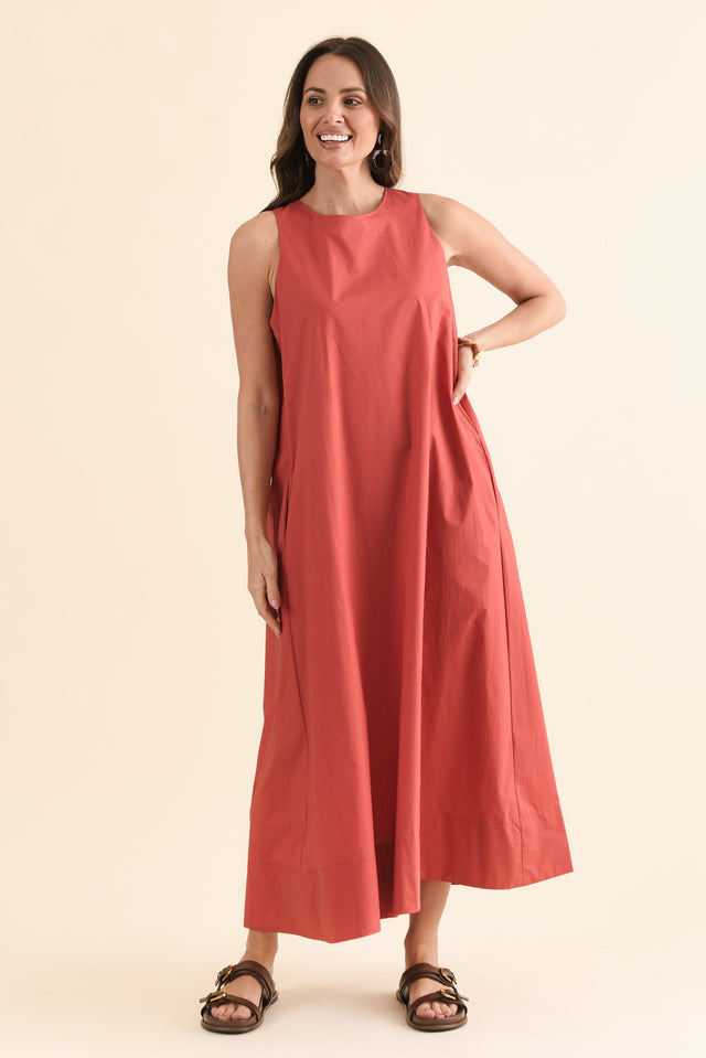 Tia Coral Cotton Pocket Dress,Full Body,Brunette model,alt text|model:MJ image 6