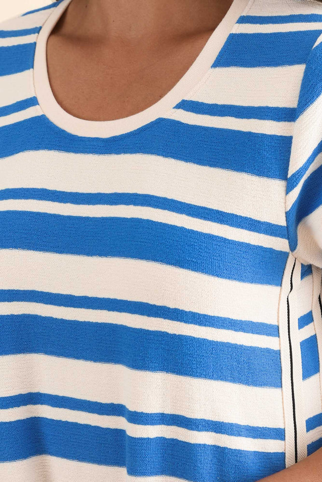 Tides Blue Stripe Cotton T-Shirt Dress,Detail,Brunette model,alt text|model:Brontie image 5
