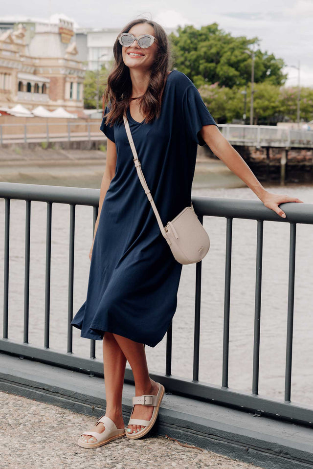 Tiffany Navy Bamboo Tee Dress,Lifestyle image 1