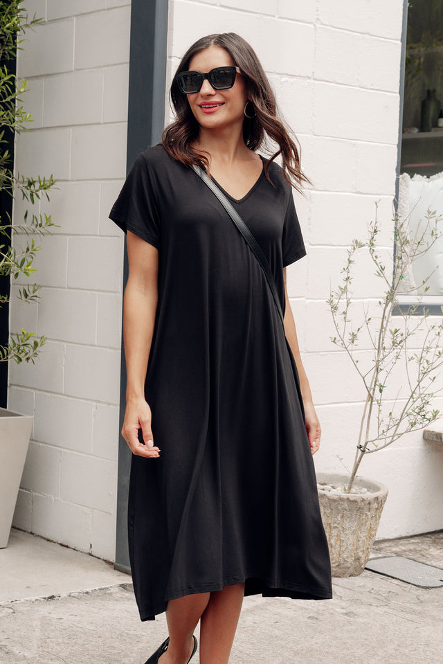 Tiffany Black Bamboo Tee Dress,Lifestyle