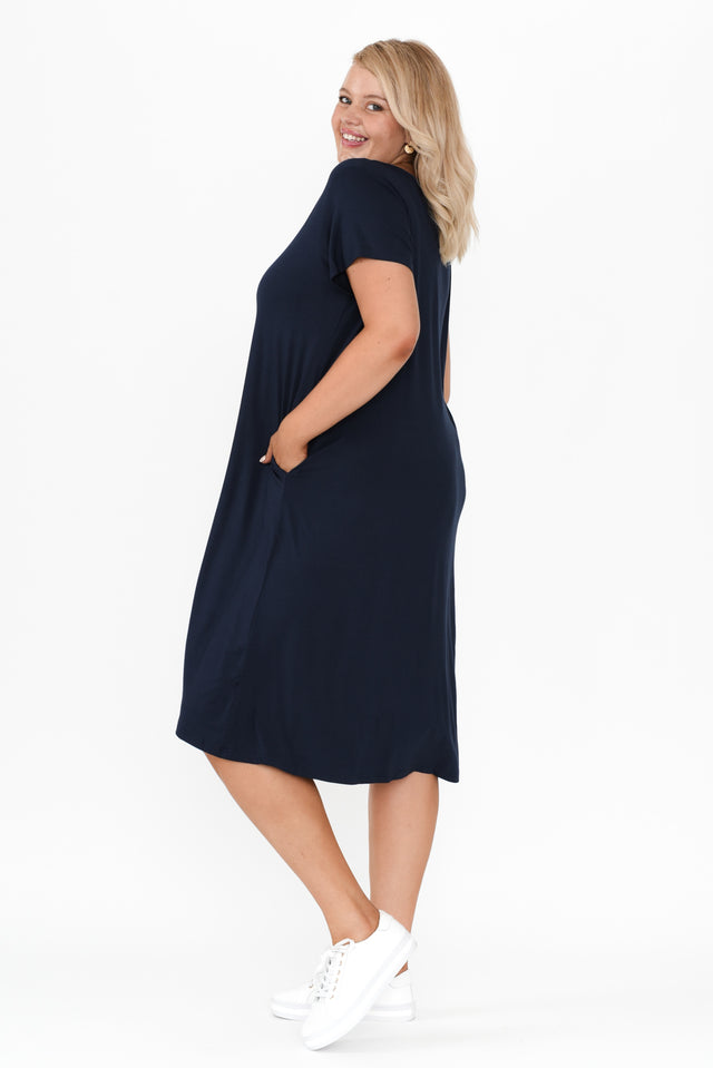 Tiffany Navy Bamboo Tee Dress,Blonde model,alt text|model:Shandre image 11