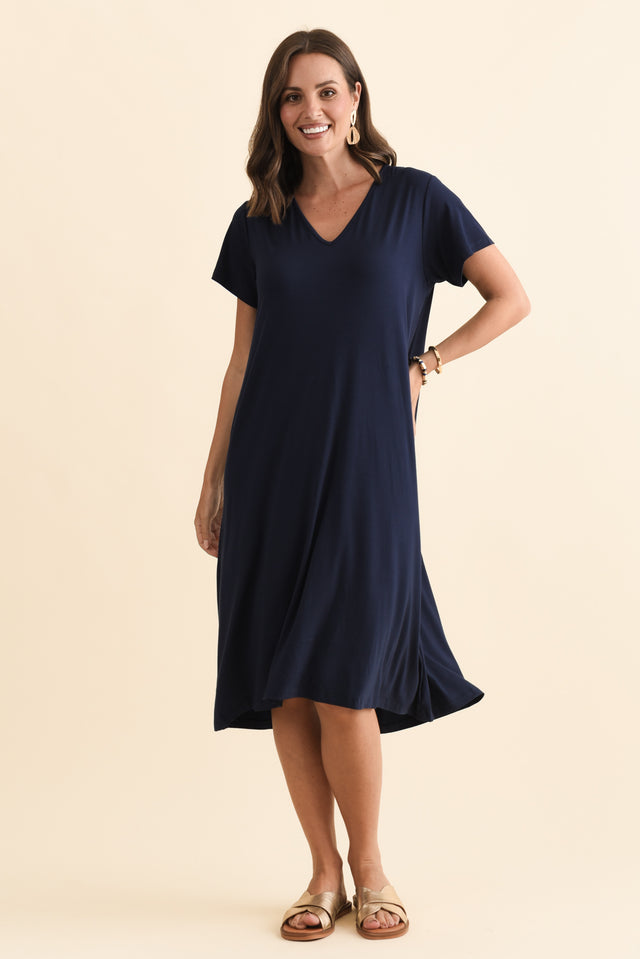 Tiffany Navy Bamboo Tee Dress,Brunette model,alt text|model:MJ image 9
