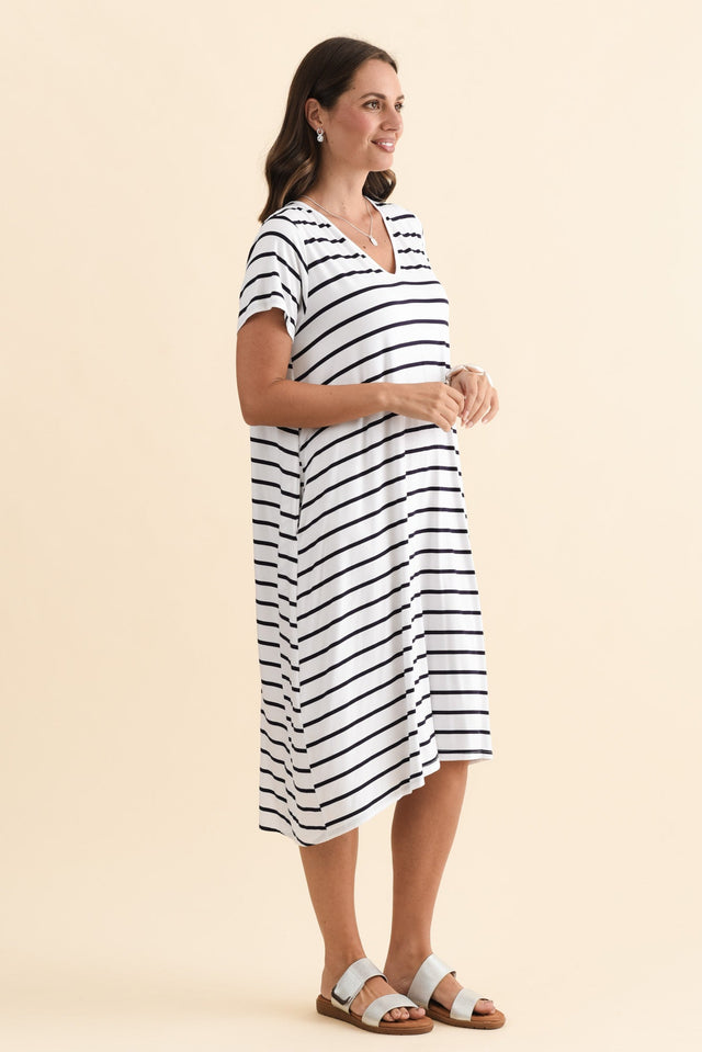 Tiffany White Stripe Bamboo Tee Dress,Brunette model,alt text|model:MJ image 5