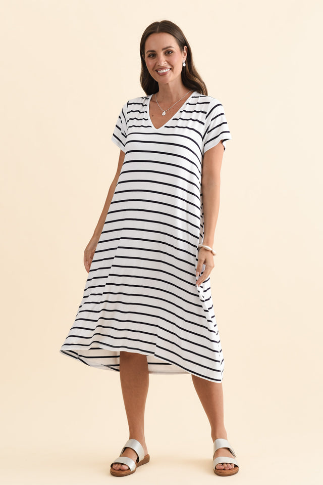 Tiffany White Stripe Bamboo Tee Dress,Brunette model,alt text|model:MJ image 8