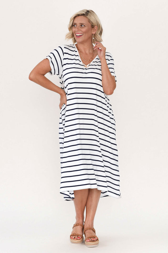 Tiffany White Stripe Bamboo Tee Dress,petite-dresses,petite alt text|model:Brooke image 9