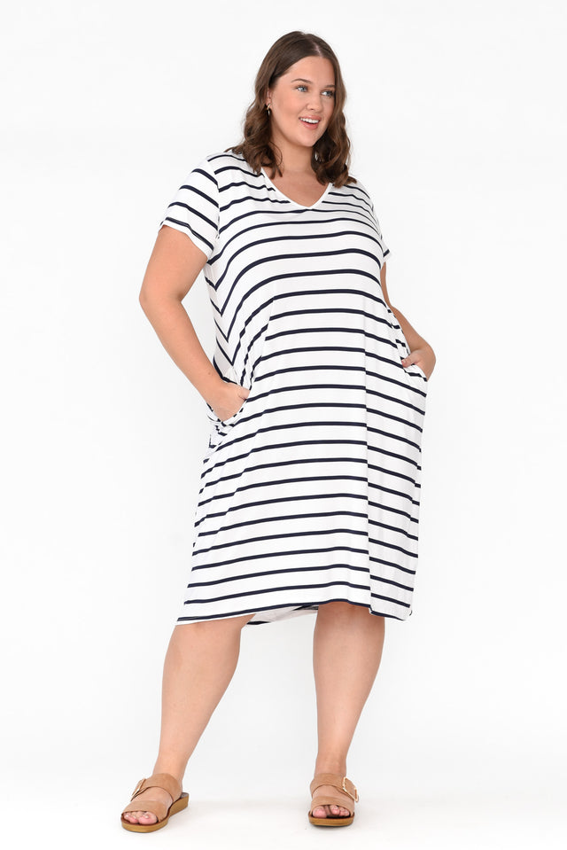 Tiffany White Stripe Bamboo Tee Dress