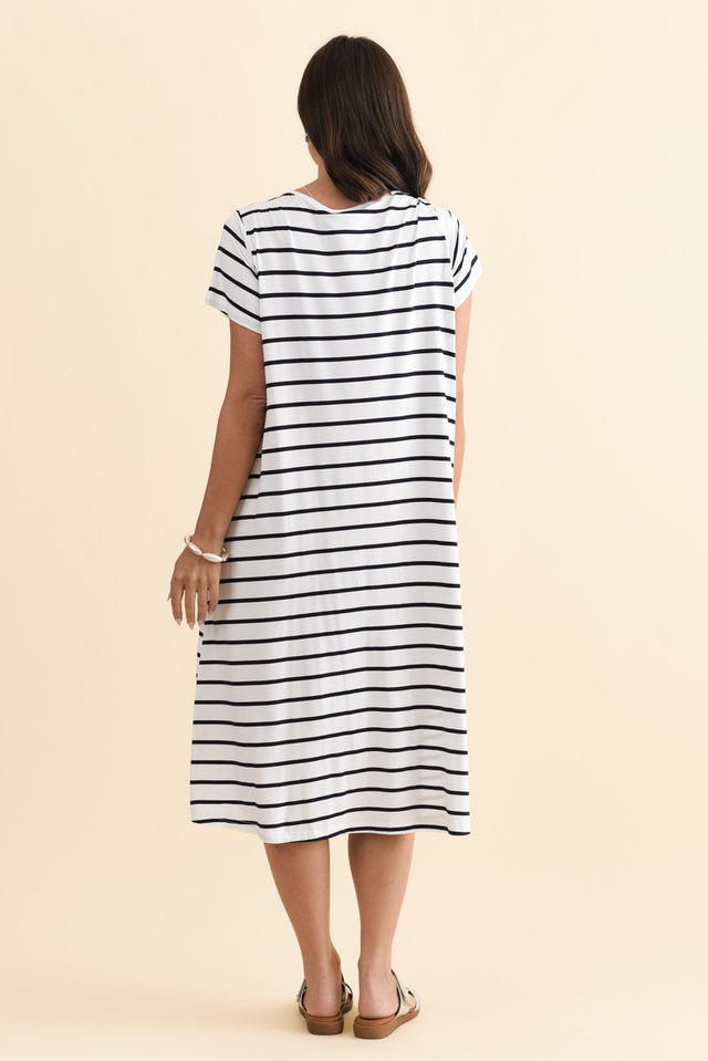 Tiffany White Stripe Bamboo Tee Dress,Brunette model,alt text|model:MJ image 6