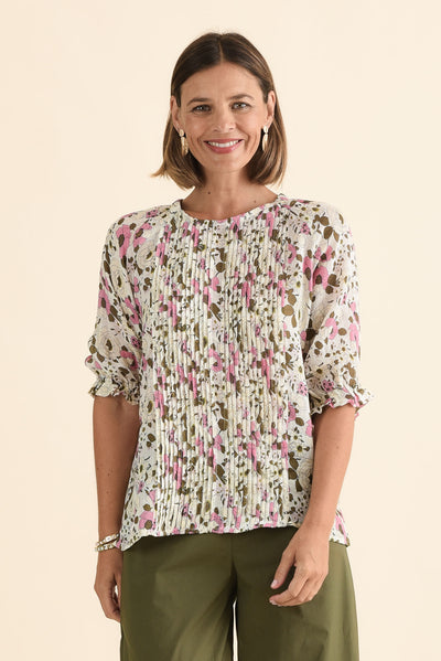 Tilly Pink Flower Frill Sleeve Top