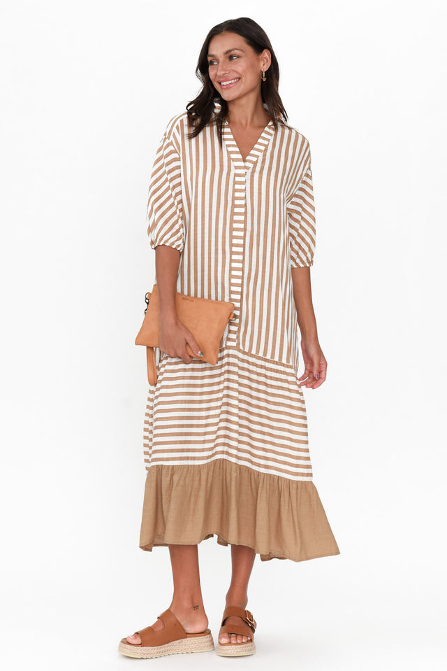 Timon Tan Stripe Cotton Blend Dress banner image