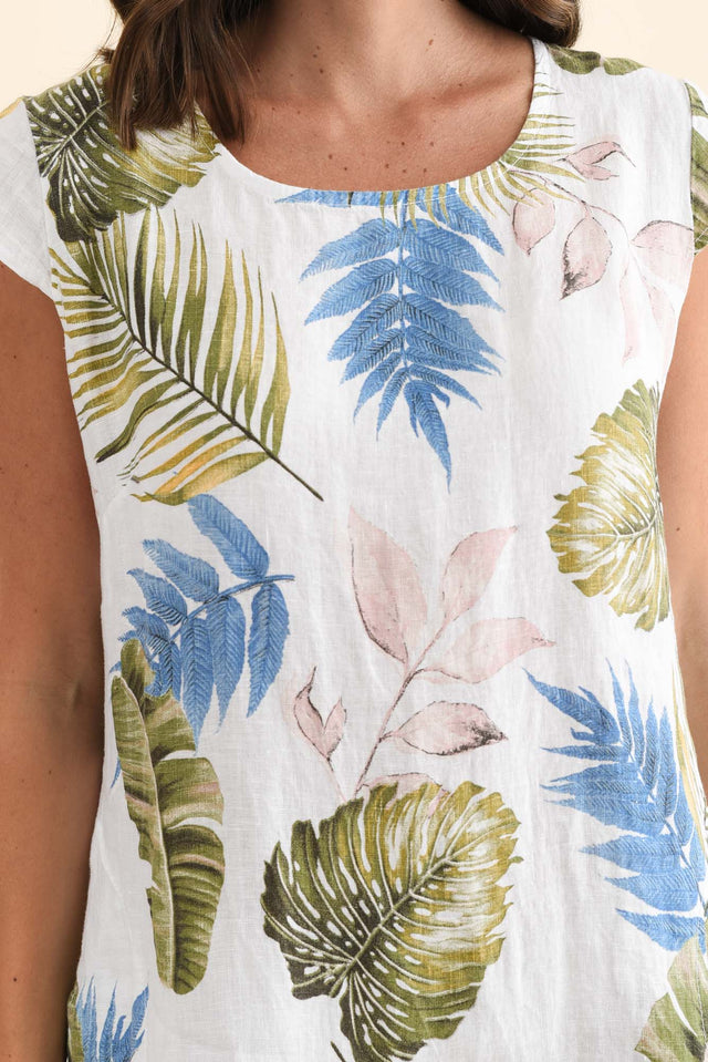 Tina White Palm Linen Pocket Dress,Brunette model,alt text|model:MJ image 6