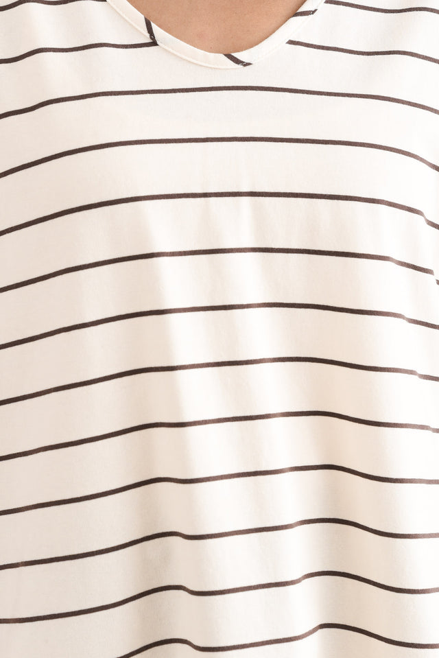 Toronto Cream Stripe Cotton Tee,Detail,Brunette model,alt text|model:Cara image 5