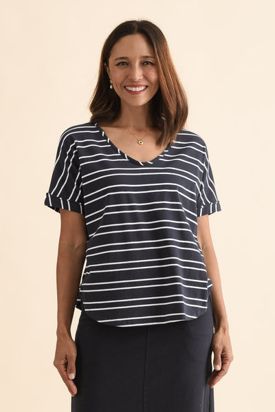 Toronto Navy Double Stripe Cotton Tee