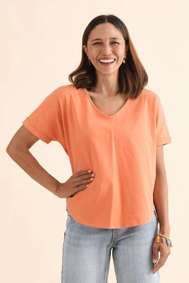 Toronto Orange Cotton Tee,Front,Brunette model,alt text|model:Cara image 1