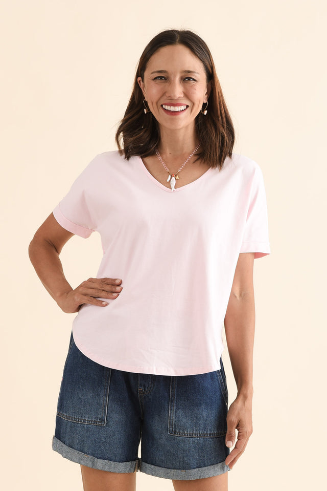 Toronto Pink Cotton Tee,Front,Brunette model,alt text|model:Cara image 1