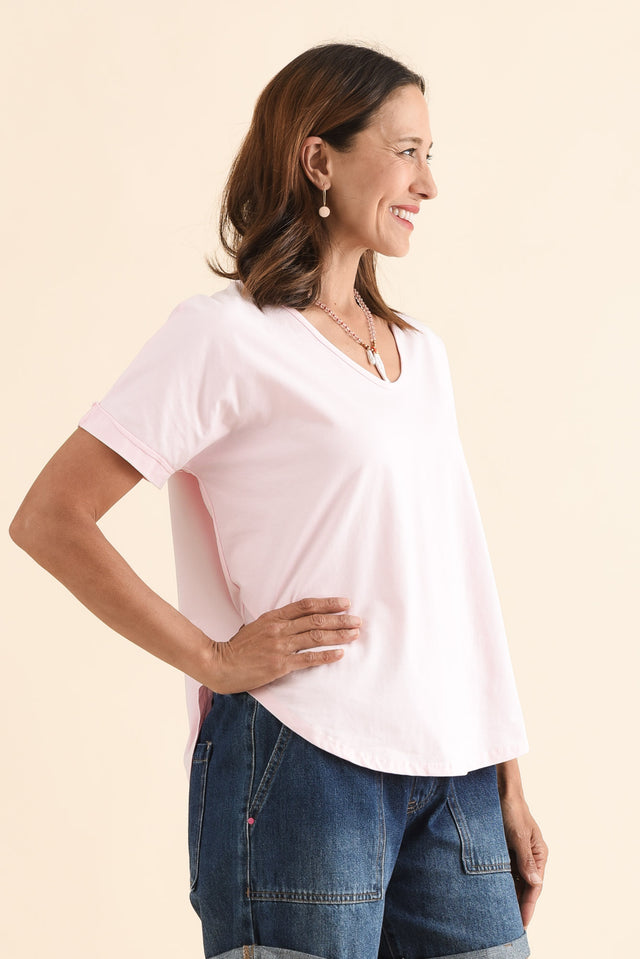 Toronto Pink Cotton Tee,Side,Brunette model,alt text|model:Cara image 3