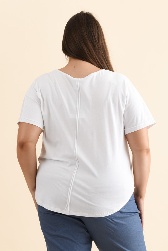 Toronto White Cotton Tee,Brunette model,alt text|model:Gabby image 12