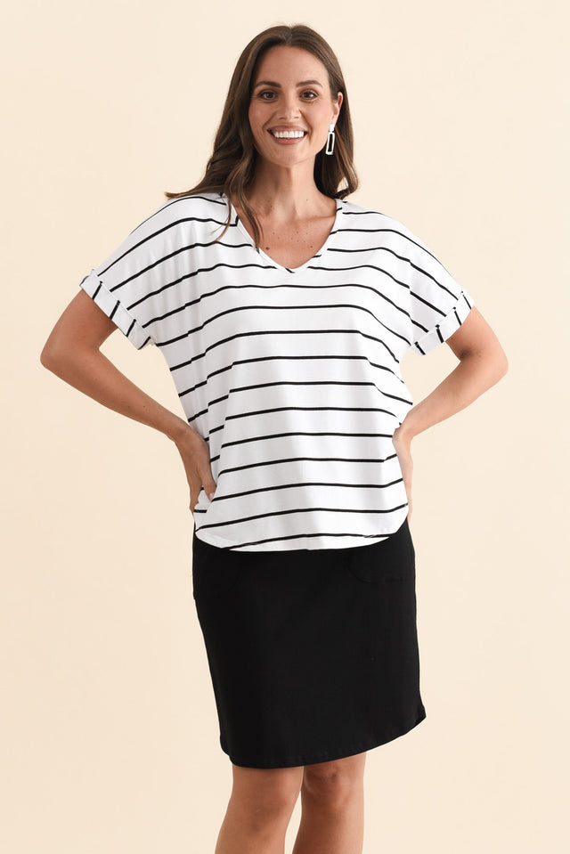 Toronto White Stripe Cotton Tee,Brunette model,alt text|model:MJ