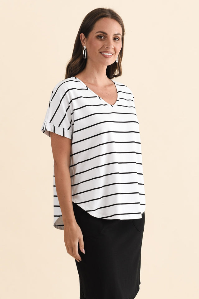 Toronto White Stripe Cotton Tee,Brunette model,alt text|model:MJ image 4