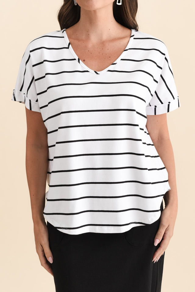 Toronto White Stripe Cotton Tee,Brunette model,alt text|model:MJ image 6