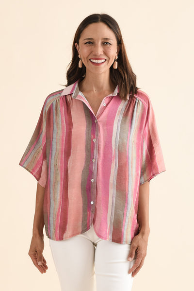 Toven Pink Stripe Button Shirt