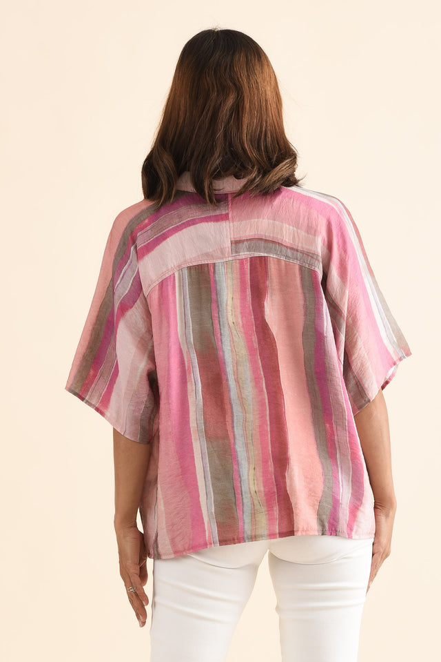 Toven Pink Stripe Button Shirt,Back,Brunette model,alt text|model:Cara image 4