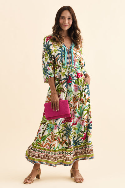 Tovola Green Tropical Half Sleeve Dress