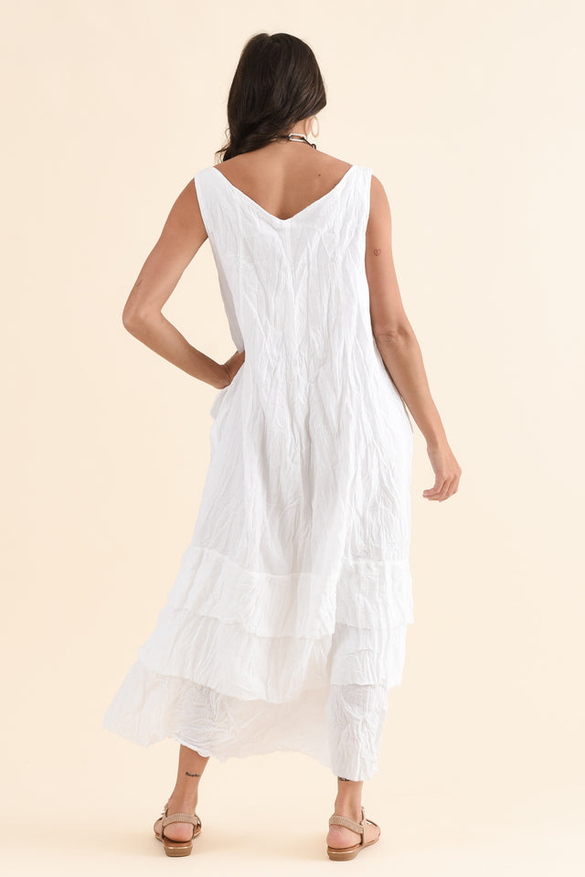 Toya White Crinkle Cotton Layer Dress,Back,Brunette model,alt text|model:Brontie image 4