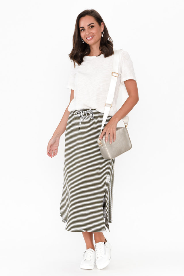 Travel Khaki Stripe Cotton Maxi Skirt image 3