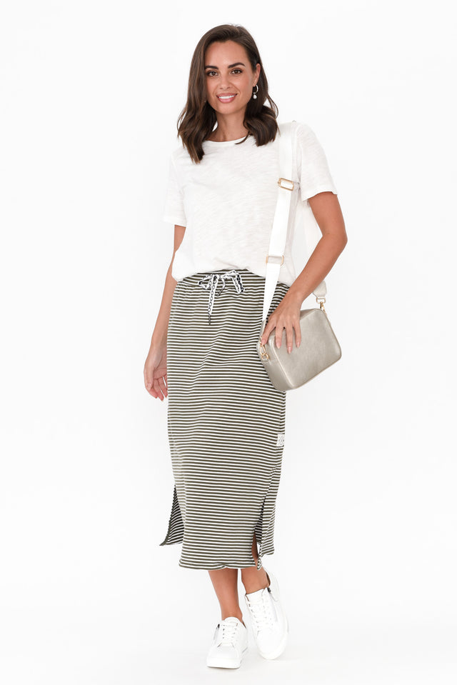 Travel Khaki Stripe Cotton Maxi Skirt image 7