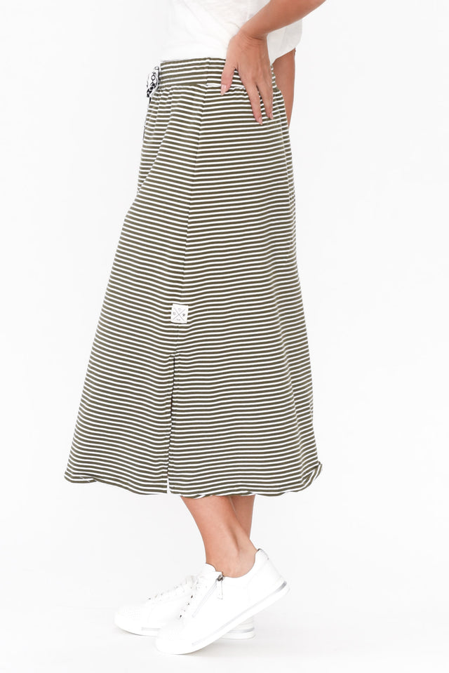 Travel Khaki Stripe Cotton Maxi Skirt image 4