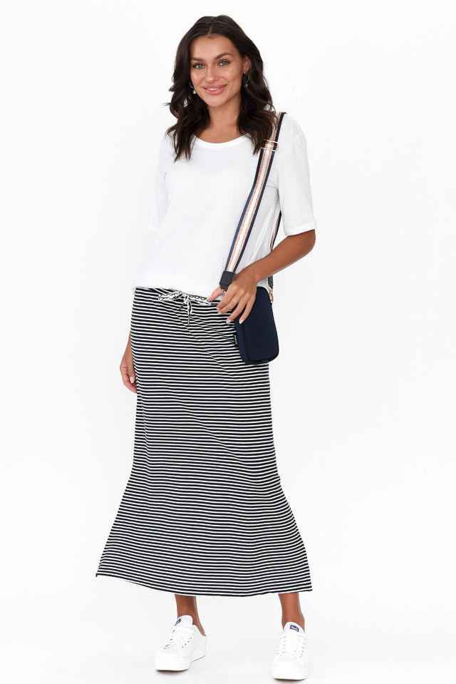 Travel Navy Stripe Cotton Maxi Skirt