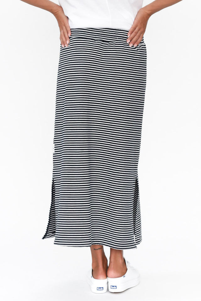 Travel Navy Stripe Cotton Maxi Skirt
