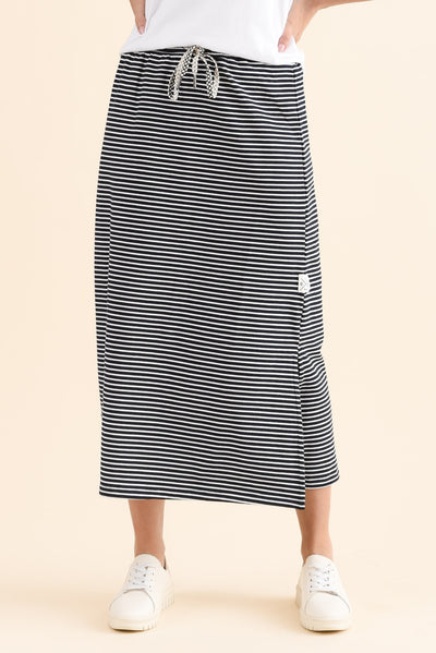 Travel Navy Stripe Cotton Maxi Skirt