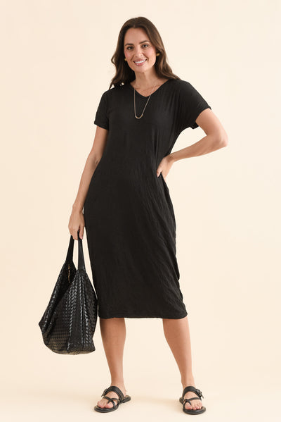 Travel No-Iron Black Midi Dress