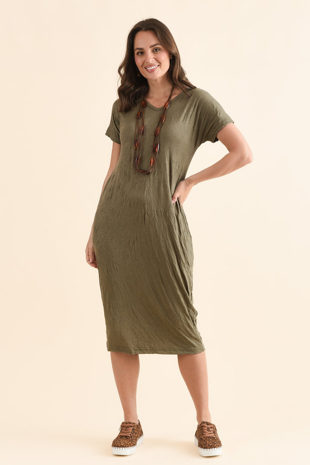 Travel No-Iron Khaki Midi Dress image 6