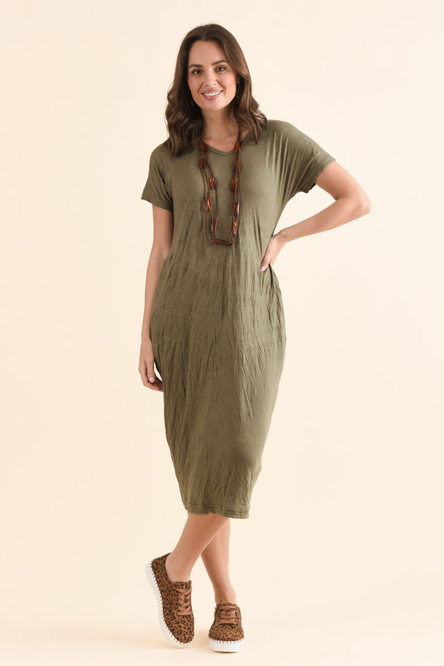Travel No-Iron Khaki Midi Dress image 2