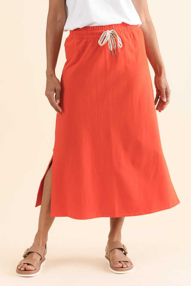 Travel Orange Cotton Maxi Skirt,Front,Brunette model,alt text|model:Cara image 1