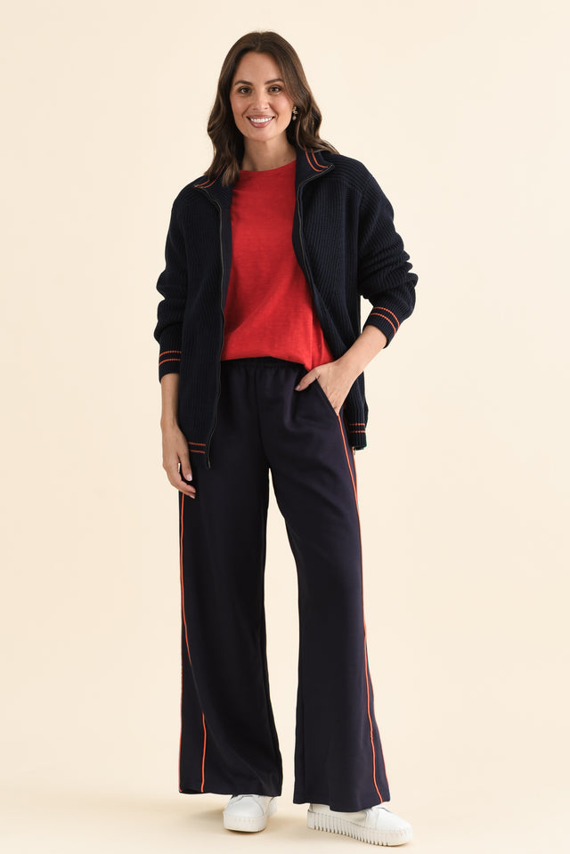Modern Navy Zip Knit Jumper,brunette model,Full Outfit,alt text|model:MJ image 6